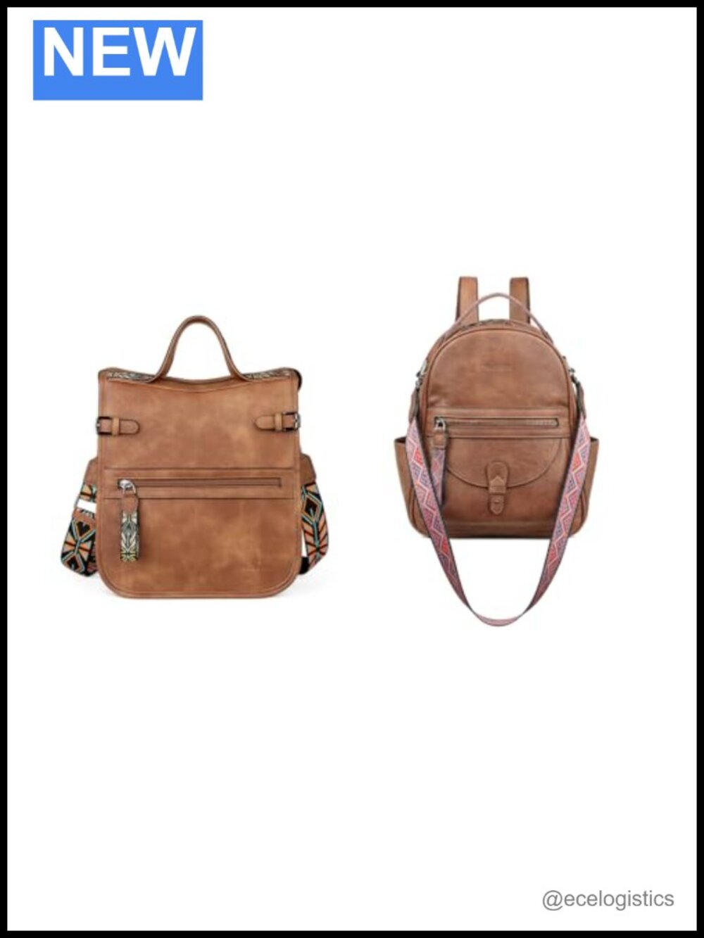 Structured Crossbody Bag with Jacquard Strap, Convertible Backpack Purse